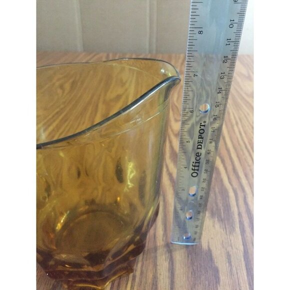 Vintage Glass Pitcher Amber 7” Mid Century Modern 1 1/2 Quarts Large Thumbprint - Picture 5 of 11